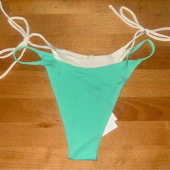 L*Space Bright Teal-Cream Seamless Mackena Bikini Bottom - Picture 3 of 6